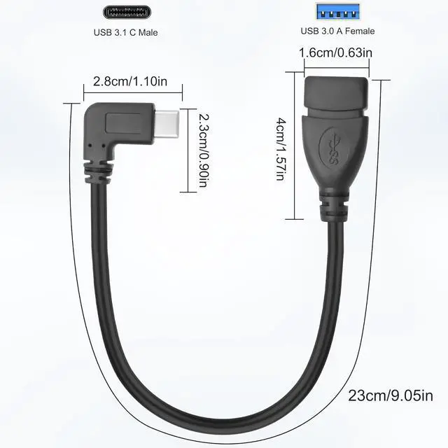 Alt view image 2 of 7 - USB C to USB 3.0 Adapter, 90 Degree USB 3.1 C Male to USB 3.0 A Female OTG Cable 5Gbps Data & Charging Cord for Phones Tablet PC Laptop (Black, 0.25m)