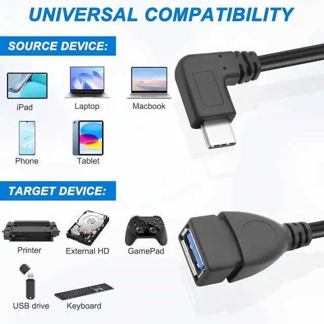 Alt view image 3 of 7 - USB C to USB 3.0 Adapter, 90 Degree USB 3.1 C Male to USB 3.0 A Female OTG Cable 5Gbps Data & Charging Cord for Phones Tablet PC Laptop (Black, 0.25m)