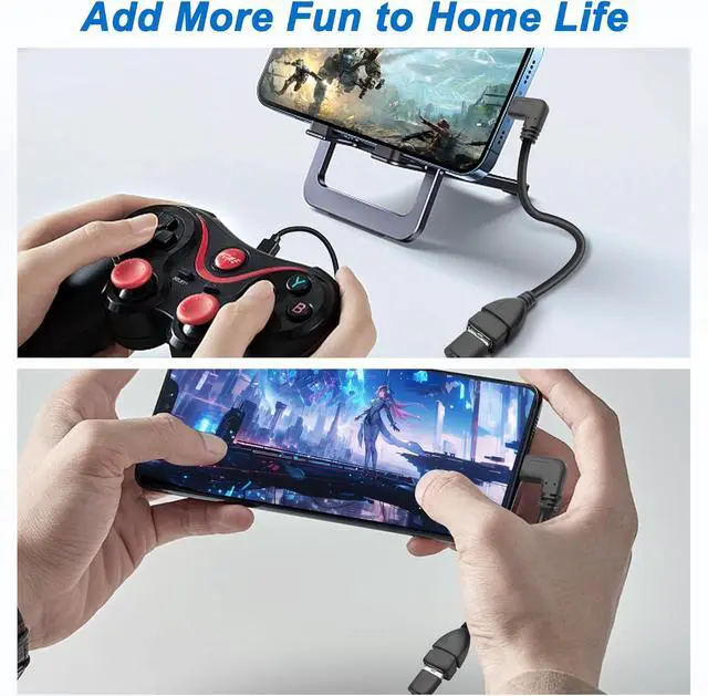 Alt view image 6 of 7 - USB C to USB 3.0 Adapter, 90 Degree USB 3.1 C Male to USB 3.0 A Female OTG Cable 5Gbps Data & Charging Cord for Phones Tablet PC Laptop (Black, 0.25m)