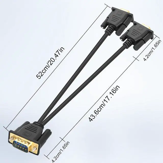 Alt view image 4 of 7 - DB9 Y Splitter Adapter Cable DB 9Pin 1 Male to 2 Female RS232 Extension Cord Wire Straight Through Serial D-Sub Port for Connecting PC Digital Machine Tools-50CM (1 Male to 2 Female)