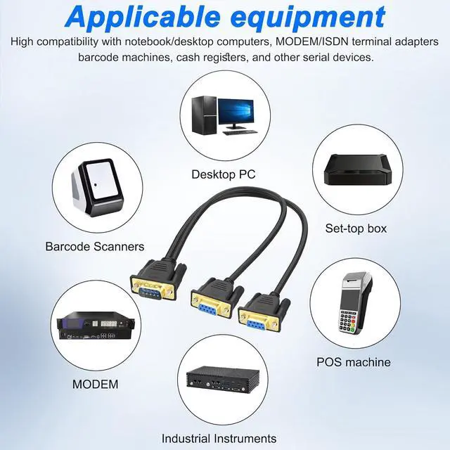 Alt view image 6 of 7 - DB9 Y Splitter Adapter Cable DB 9Pin 1 Male to 2 Female RS232 Extension Cord Wire Straight Through Serial D-Sub Port for Connecting PC Digital Machine Tools-50CM (1 Male to 2 Female)