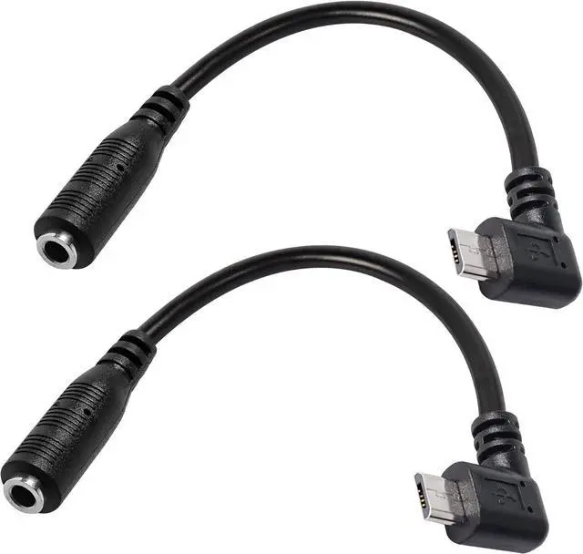 Main image of Micro USB Male to AUX 3.5mm Audio Cable Cord, 2 Pack 1/8" 4 Pole TRRS Female to Micro USB 5pin Male Adapter Right Angled for Headset Active Clip Mic Microphone - 15cm