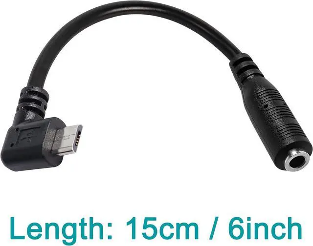 Alt view image 3 of 7 - Micro USB Male to AUX 3.5mm Audio Cable Cord, 2 Pack 1/8" 4 Pole TRRS Female to Micro USB 5pin Male Adapter Right Angled for Headset Active Clip Mic Microphone - 15cm