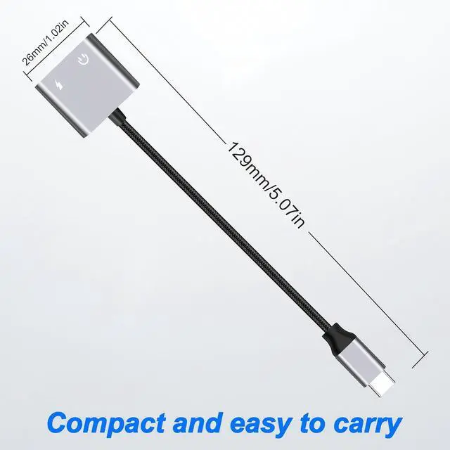 Alt view image 3 of 7 - USB Type-C to Dual Type-C Headphone and Charger Adapter Cable USB-C 2-in-1 Headphone Audio Splitter and USB-C 60W PD Fast Charging for Phone