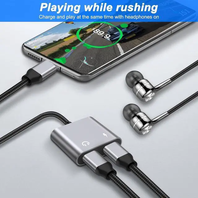Alt view image 7 of 7 - USB Type-C to Dual Type-C Headphone and Charger Adapter Cable USB-C 2-in-1 Headphone Audio Splitter and USB-C 60W PD Fast Charging for Phone