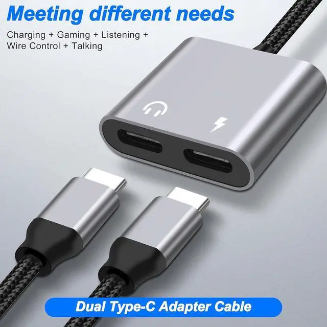 Alt view image 2 of 7 - USB Type-C to Dual Type-C Headphone and Charger Adapter Cable USB-C 2-in-1 Headphone Audio Splitter and USB-C 60W PD Fast Charging for Phone