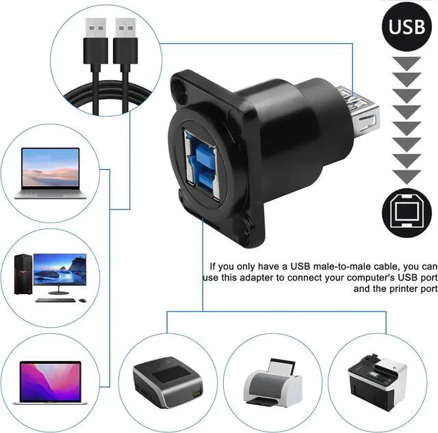 Alt view image 4 of 7 - D-Type USB 3.0 Type B Panel Amount to USB Type A Adapter Connector, USB3.0 AF/BF Adapter Type A Female to USB B Print Female Extender Convertor- 5Gbps for PC Scanner Fax Machine