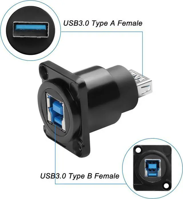 Alt view image 2 of 7 - D-Type USB 3.0 Type B Panel Amount to USB Type A Adapter Connector, USB3.0 AF/BF Adapter Type A Female to USB B Print Female Extender Convertor- 5Gbps for PC Scanner Fax Machine