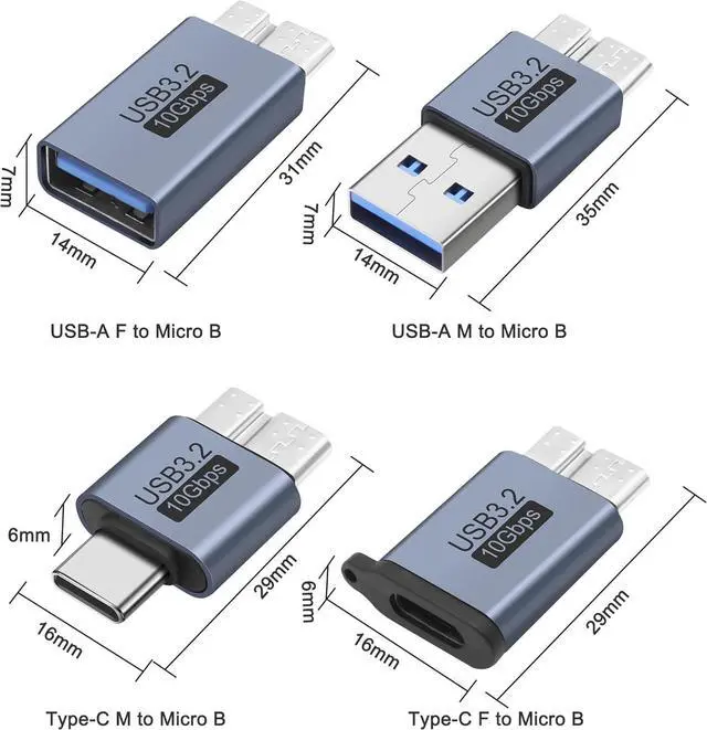 Alt view image 4 of 7 - USB Micro B to USB A/C Hard Drive Converter 10Gbps USB 3.2 Micro B Male to USB A/Type C Male Female Extension Adapter Support Charge and Data Syncfor for Hard Drives,SSD Drives, Laptop