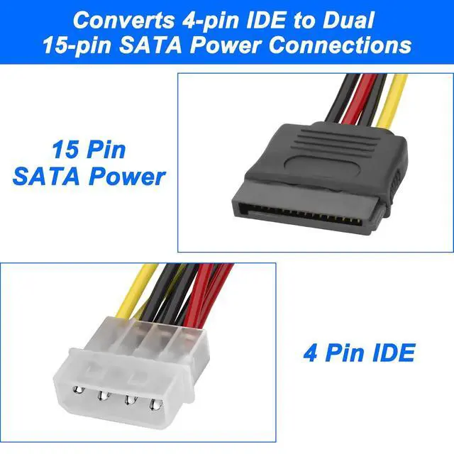 Alt view image 2 of 7 - 4 Pin IDE to Dual SATA Power Y Splitter Cable,4 Pin Male IDE to 15 Pin Female Dual SATA 18AWG Hard Drive Extension Cable for 12V/5V IDE HDD DVD-20CM 4PCS