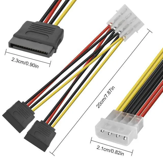 Alt view image 5 of 7 - 4 Pin IDE to Dual SATA Power Y Splitter Cable,4 Pin Male IDE to 15 Pin Female Dual SATA 18AWG Hard Drive Extension Cable for 12V/5V IDE HDD DVD-20CM 4PCS