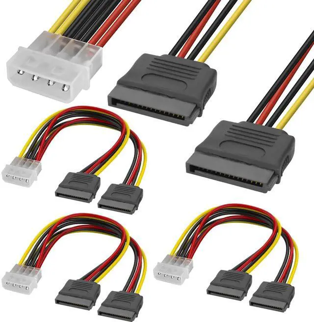Main image of 4 Pin IDE to Dual SATA Power Y Splitter Cable,4 Pin Male IDE to 15 Pin Female Dual SATA 18AWG Hard Drive Extension Cable for 12V/5V IDE HDD DVD-20CM 4PCS