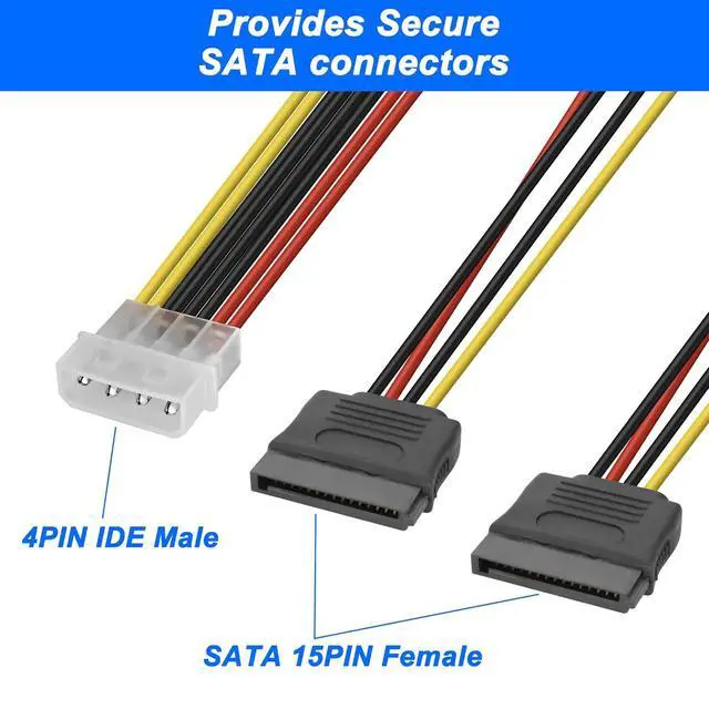 Alt view image 7 of 7 - 4 Pin IDE to Dual SATA Power Y Splitter Cable,4 Pin Male IDE to 15 Pin Female Dual SATA 18AWG Hard Drive Extension Cable for 12V/5V IDE HDD DVD-20CM 4PCS