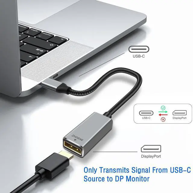 Alt view image 5 of 7 - 8K USB C to DisplayPort Cable, USB Type C Male to DisplayPort/DP 1.4 Female Converter Cable 8K@60Hz Speed Up to 32.4Gbps Compatible with Laptop, Tablet, Phone, Monitors, Projector (0.25M)