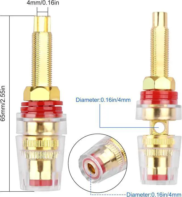 Alt view image 6 of 7 - Speaker Binding Post 5-Way Banana Jack Socket Speaker Terminal Connector 4mm Gold Plated Brass Insulated Binding Post for Amplifier (4PCS)