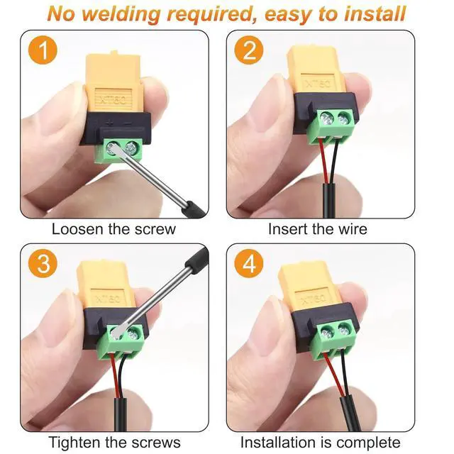 Alt view image 4 of 7 - XT60 Solderless Connector Female to 2Pin Screw Terminal Adapter for Solar PanelPortable Power Station,Unmanned Aerial Vehicles, Model Aircraft Plug 4Pcs