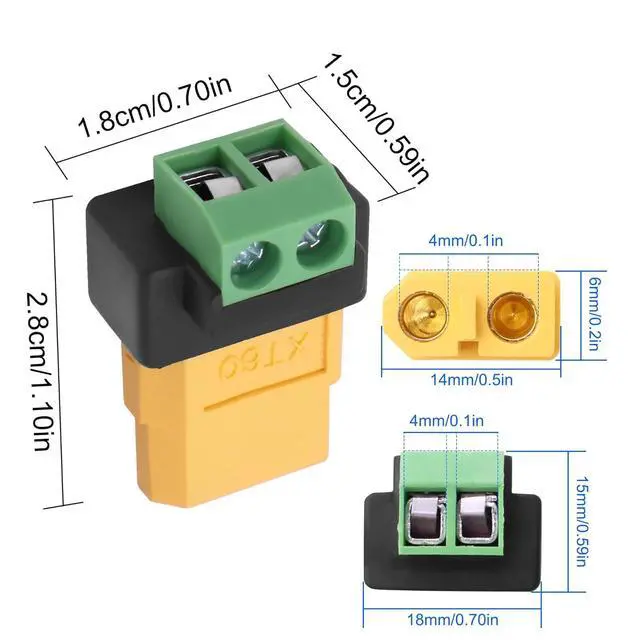 Alt view image 5 of 7 - XT60 Solderless Connector Female to 2Pin Screw Terminal Adapter for Solar PanelPortable Power Station,Unmanned Aerial Vehicles, Model Aircraft Plug 4Pcs