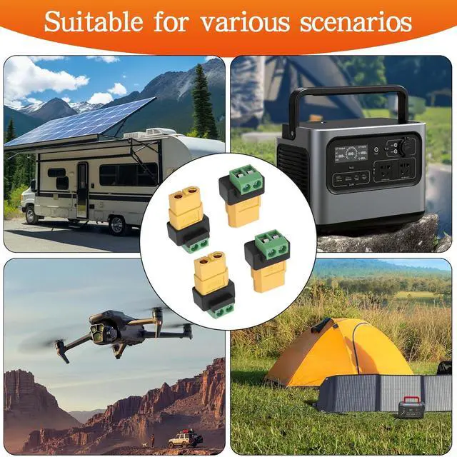 Alt view image 3 of 7 - XT60 Solderless Connector Female to 2Pin Screw Terminal Adapter for Solar PanelPortable Power Station,Unmanned Aerial Vehicles, Model Aircraft Plug 4Pcs