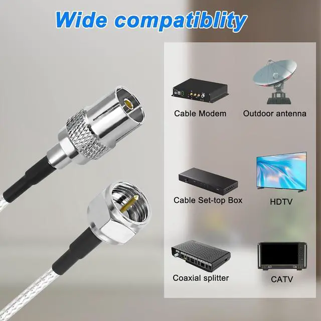 Alt view image 3 of 7 - 75 Ohm F Type Male to TV Type Pal Female Coaxial Cable RG316 TV Satellite Antenna RF Coax Adapter Cable Cord for HDTV, CATV, Modem, Satellite Receivers (6.6FT)