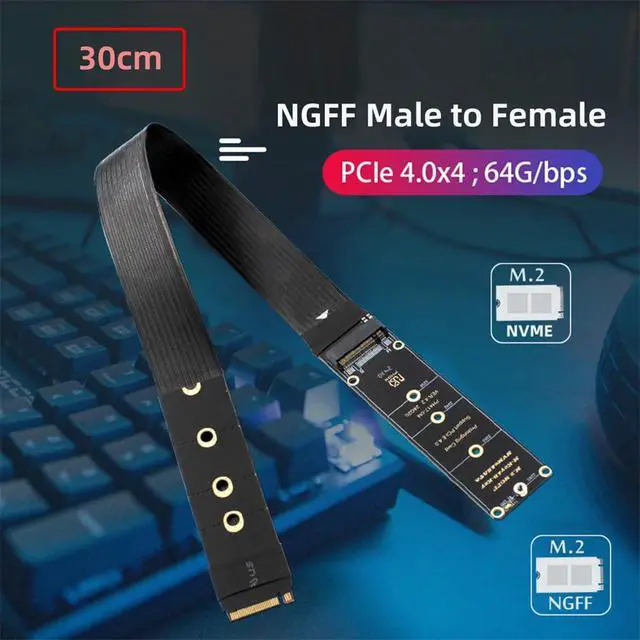 Alt view image 6 of 7 - NGFF M-Key NVME Male to Female Extension PCI Express Cable 30cm PCI-E 4.0 for Mainboard SSD 2230/2242/2260/2280