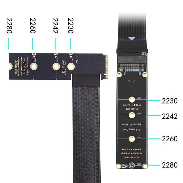 Alt view image 7 of 7 - NGFF M-Key NVME Male to Female Extension PCI Express Cable 30cm Right Angled Type 90 Degree PCI-E 4.0 for Mainboard SSD 2230/2242/2260/2280