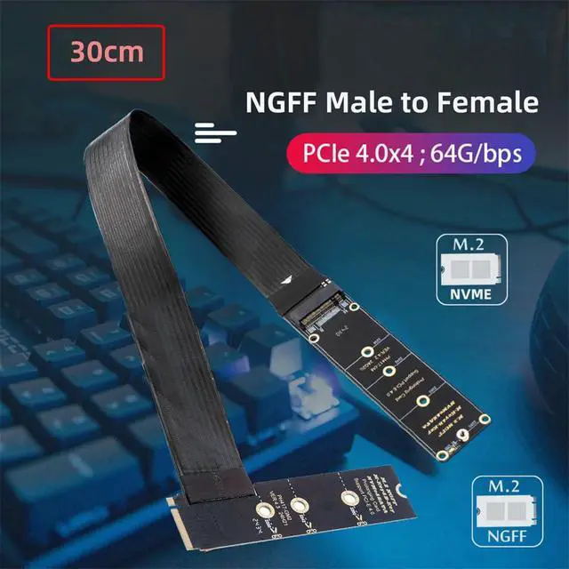 Alt view image 4 of 7 - NGFF M-Key NVME Male to Female Extension PCI Express Cable 30cm Right Angled Type 90 Degree PCI-E 4.0 for Mainboard SSD 2230/2242/2260/2280