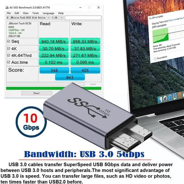 Alt view image 7 of 7 - USB-C USB 3.1 Type A Female to Micro USB 3.0 Male Data Adapter 10Gbps Data Power for Laptop SSD Disk