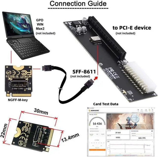 Alt view image 4 of 7 - 2230 PCI-E4.0 M.2 M-Key to Oculink SFF-8612 SFF-8611 Vertical Host Adapter for NVME U.2 SSD eGPU