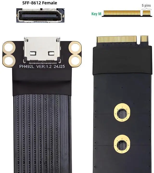 Alt view image 5 of 7 - 2280 NGFF PCI-E4.0 M.2 M-Key to Oculink SFF-8612 SFF-8611 Host Cable 15cm for NVME U.2 SSD Egpu