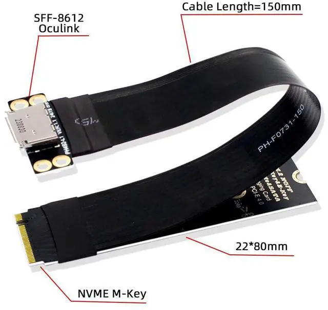 Alt view image 3 of 7 - 2280 NGFF PCI-E4.0 M.2 M-Key to Oculink SFF-8612 SFF-8611 Host Cable 15cm for NVME U.2 SSD Egpu