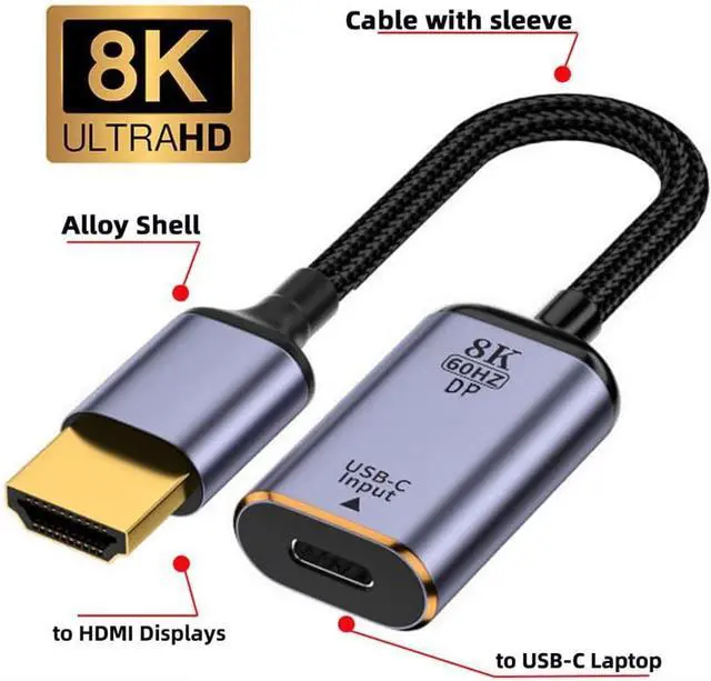 Alt view image 5 of 7 - USB-C Type C Female Source to HDMI Sink HDTV Cable 8K@60hz 4K@120hz for Tablet Phone Laptop