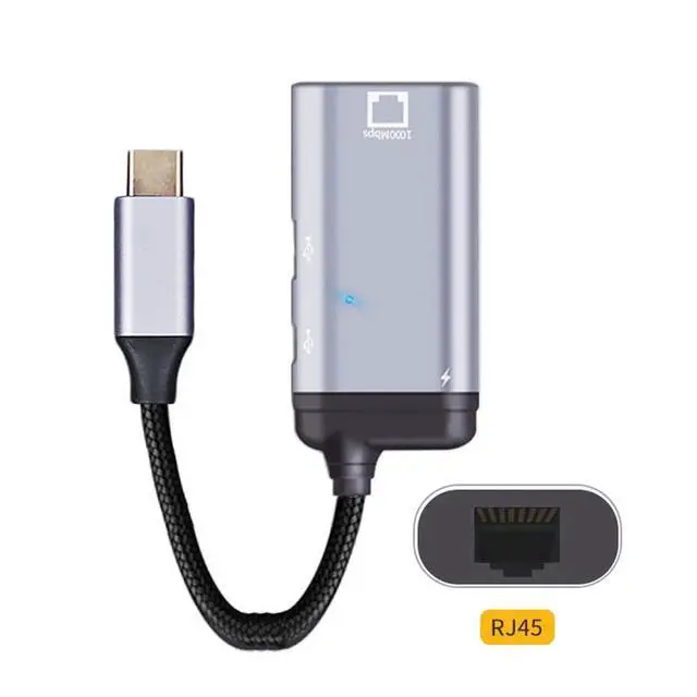 Alt view image 4 of 7 - USB-C Type-C USB3.1 to 1000Mbps Gigabit Ethernet Network LAN Adapter with Female PD Power Port