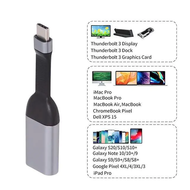 Alt view image 2 of 7 - Cable USB-C Type-C Source to Displayport 4K 60hz Sink HDTV Adapter Ultra Slim Flat Cable 1080p for Laptop Tablet Phone