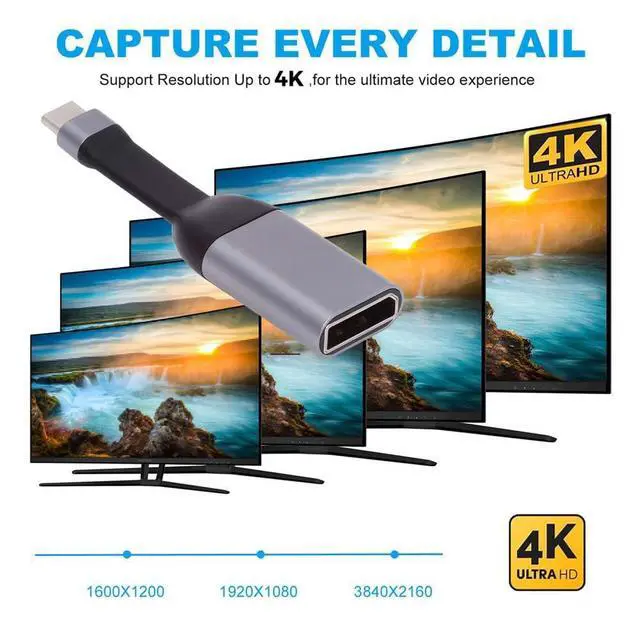 Alt view image 3 of 7 - Cable USB-C Type-C Source to Displayport 4K 60hz Sink HDTV Adapter Ultra Slim Flat Cable 1080p for Laptop Tablet Phone