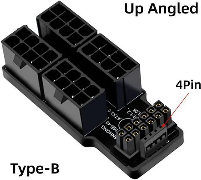 Alt view image 6 of 7 - 12VHPWR ATX3.0 PCI-E 5.0 Power Modular Adapter to Four ATX 8P Up Angled 90 Degree for 4080 5090TI 16Pin 12+4P Graphics Card