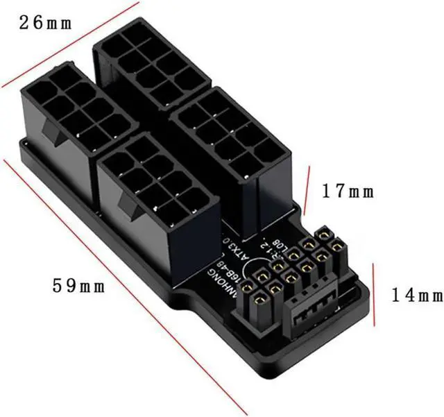 Alt view image 4 of 7 - 12VHPWR ATX3.0 PCI-E 5.0 Power Modular Adapter to Four ATX 8P Up Angled 90 Degree for 4080 5090TI 16Pin 12+4P Graphics Card