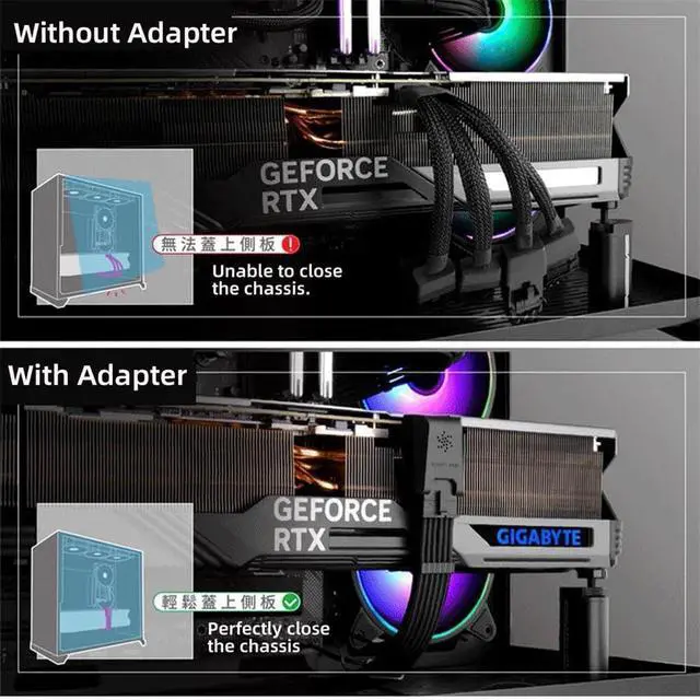 Alt view image 7 of 7 - 12VHPWR ATX3.0 PCI-E 5.0 Power Modular Male to Female Adapter Extension Up Angled 90 Degree for 3080 3090TI PSU 16Pin 12+4P Graphics Card