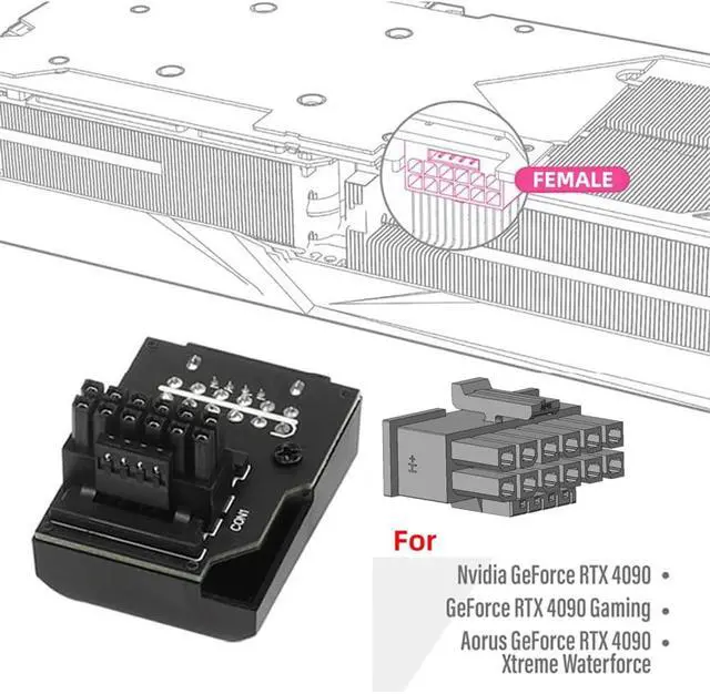 Alt view image 4 of 7 - 12VHPWR ATX3.0 PCI-E 5.0 Power Modular Male to Female Adapter Extension Up Angled 90 Degree for 3080 3090TI PSU 16Pin 12+4P Graphics Card