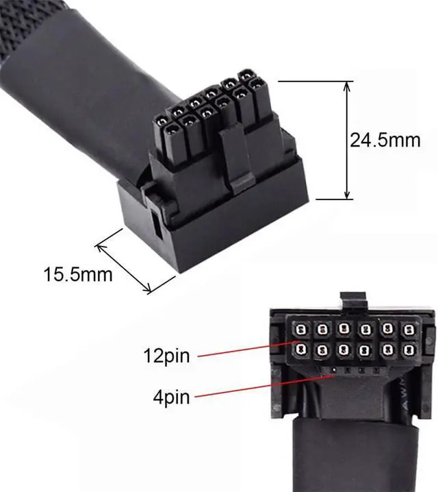 Alt view image 6 of 7 - 12VHPWR ATX3.0 PCI-E 5.0 Power Modular Cable Male to Female Down Angled 90 Degree Extension for 3080 3090TI PSU 16Pin 12+4P Graphics Card