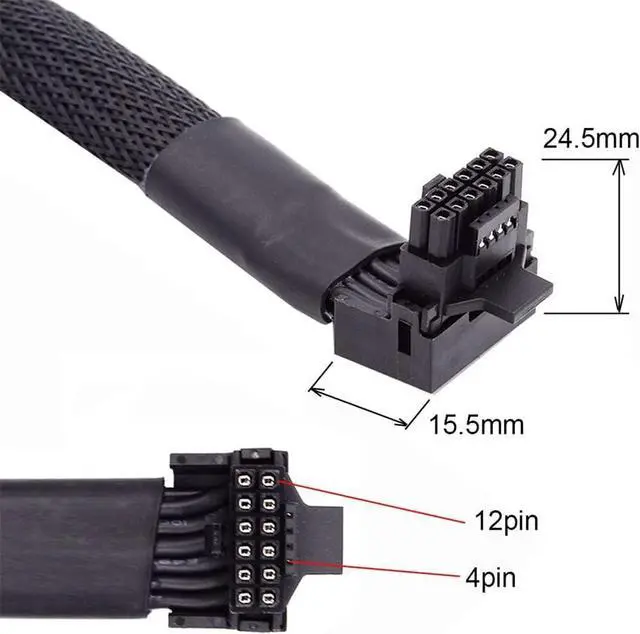 Alt view image 7 of 7 - 12VHPWR ATX3.0 PCI-E 5.0 Power Modular Cable Male to Female Up Angled 90 Degree Extension for 3080 3090TI PSU 16Pin 12+4P Graphics Card