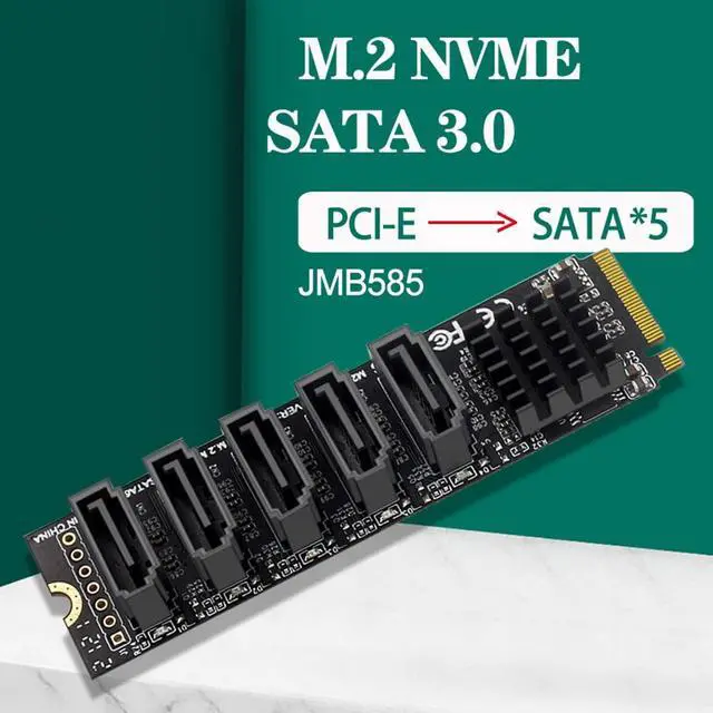 Alt view image 5 of 7 - NGFF NVME M-Key PCI Express to SATA 3.0 6Gbps 5 Ports Adapter Converter Hard Drive Extension Card JMB585 2280