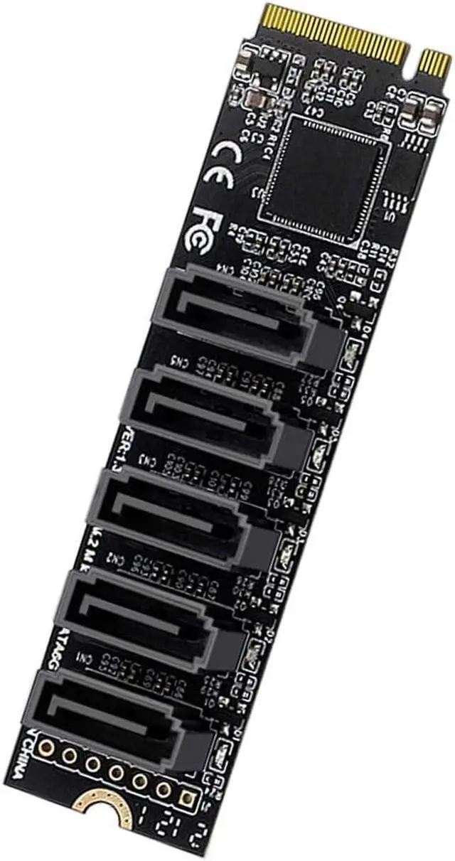 Alt view image 7 of 7 - NGFF NVME M-Key PCI Express to SATA 3.0 6Gbps 5 Ports Adapter Converter Hard Drive Extension Card JMB585 2280