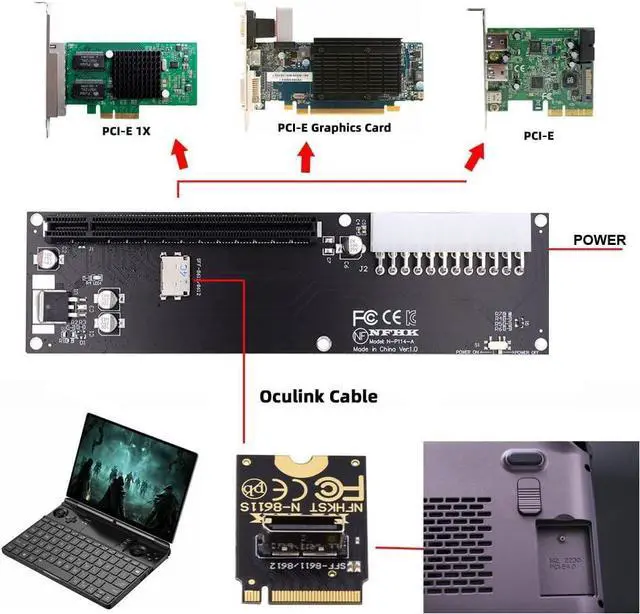 Alt view image 6 of 7 - PCI-E 3.0 M.2 M-Key to Oculink SFF-8612 SFF-8611 Host Adapter for GPD Win Max2 External Graphics Card & SSD