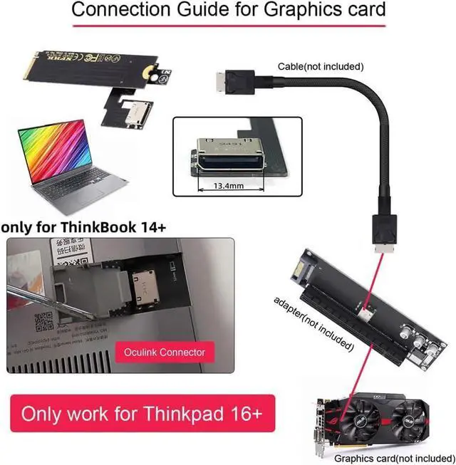Alt view image 6 of 7 - PCI-E 3.0 M.2 M-Key to Oculink SFF-8612 SFF-8611 Host Adapter for ThinkBook 14+ External Graphics Card & SSD