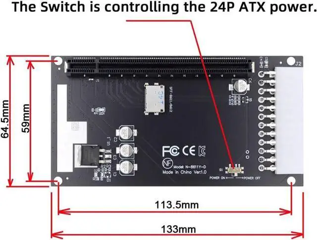 Alt view image 6 of 7 - 4X Oculink SFF-8612 SFF-8611 to PCIE PCI-Express 16x Adapter with ATX 24pin Power Port for Mainboard Graphics Card