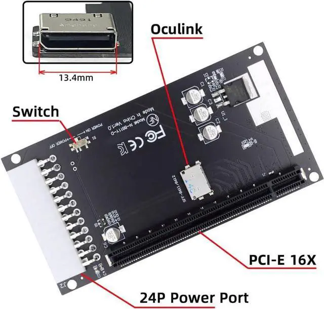 Alt view image 2 of 7 - 4X Oculink SFF-8612 SFF-8611 to PCIE PCI-Express 16x Adapter with ATX 24pin Power Port for Mainboard Graphics Card