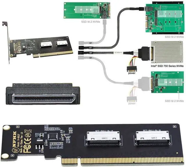 Alt view image 2 of 7 - PCIE PCI-Express 16x to Dual Oculink SFF-8612 SFF-8611 8X VROC Adapter for Mainboard SSD Graphics Card
