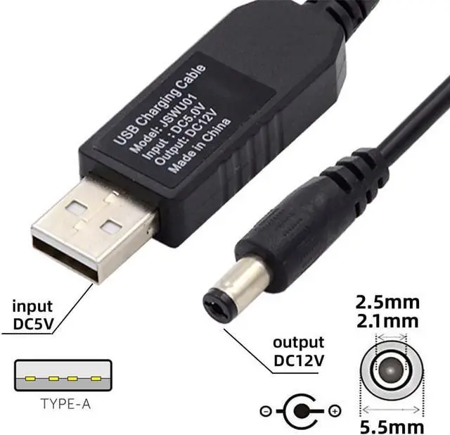 Alt view image 3 of 7 - Cable 100cm USB 2.0 Type-A DC5V to DC12V 5.5x2.1mm 5.5x2.5mm Voltage Riser Boost Power Plug Barrel Connector