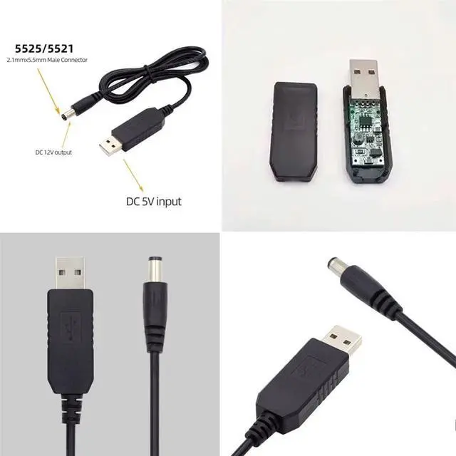 Alt view image 5 of 7 - Cable 100cm USB 2.0 Type-A DC5V to DC12V 5.5x2.1mm 5.5x2.5mm Voltage Riser Boost Power Plug Barrel Connector