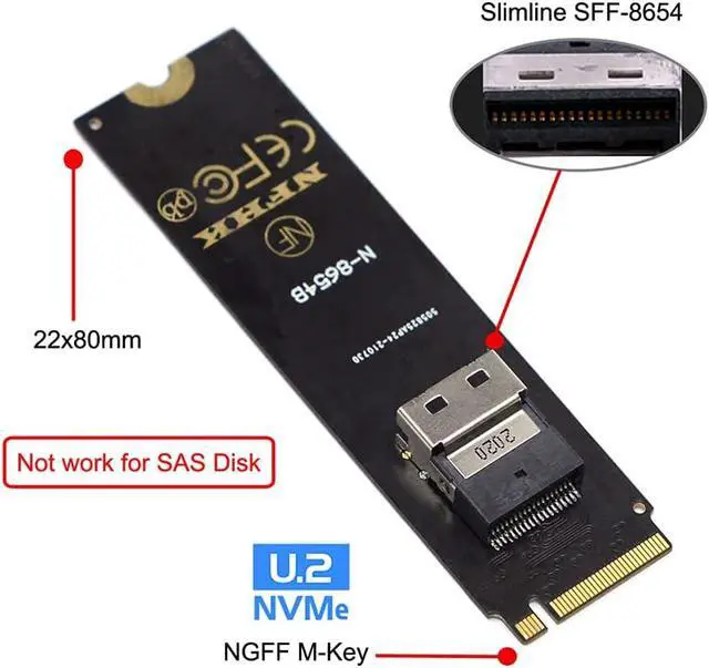 Alt view image 2 of 7 - NGFF M-Key NVME to U.2 U2 Kit SFF-8639 to SFF-8654 Slimline SAS PCIe SSD Adapter for Mainboard